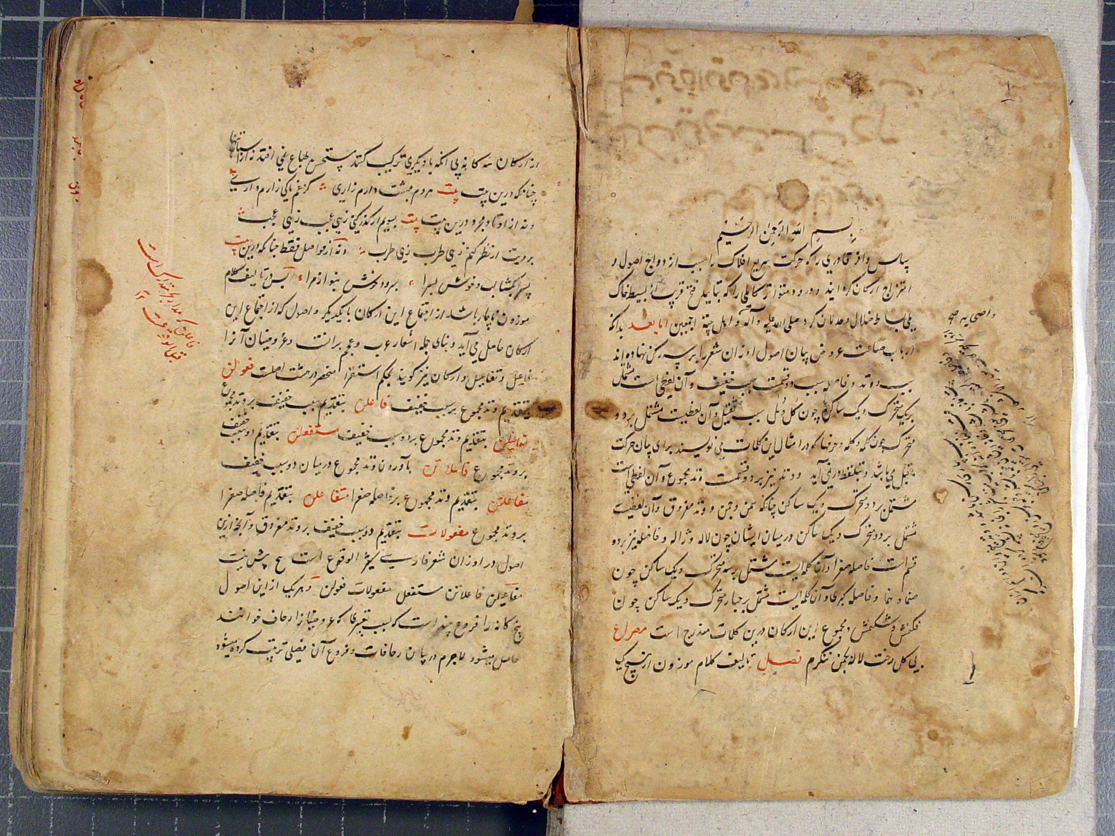 مججموعه 11 بخش: 1. عروض؛ رساله در عروض.  2. قافیه (2)؛ مختصر وافی در علم قوافی.  3. آداب المناظره.  4. جمع مختصر؛ مختصر وحیدی.  5. عروض و قافیه.  6. قافیه.  7. صنایع شعری.  8. انیس العشاق.  9. فرهنگ عربی به فارسی.  10. فرهنگ عربی به فارسی.  11. حمد و ثنا. 